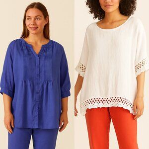 Bundle Womens Plus Size Cold Water creek & LUNGO L'ARNO Linen Tunic Tops Size 3X